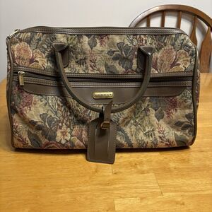 Jaguar Bag Floral Tapestry Weekender Travel Luggage Soft Shell Carry On Vtg G5‎